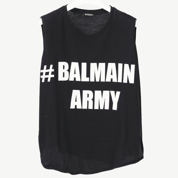 Balmain Black Cotton "#Balmain Army" Graphic Muscle Tank - Picture 2 of 10